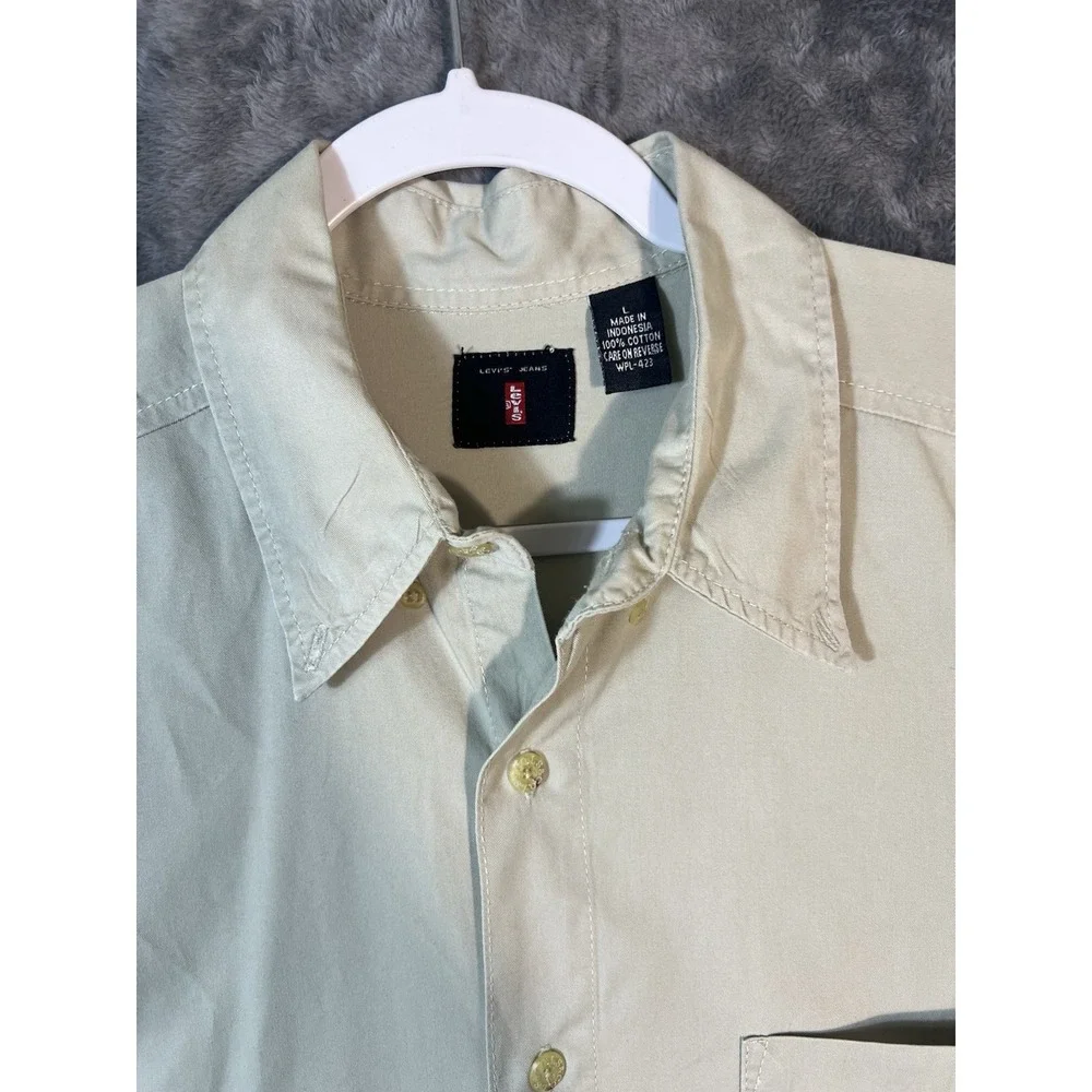Levis Jeans Mens Large Long Sleeve Button Down Shirt Khaki Beige Cotton Twill L